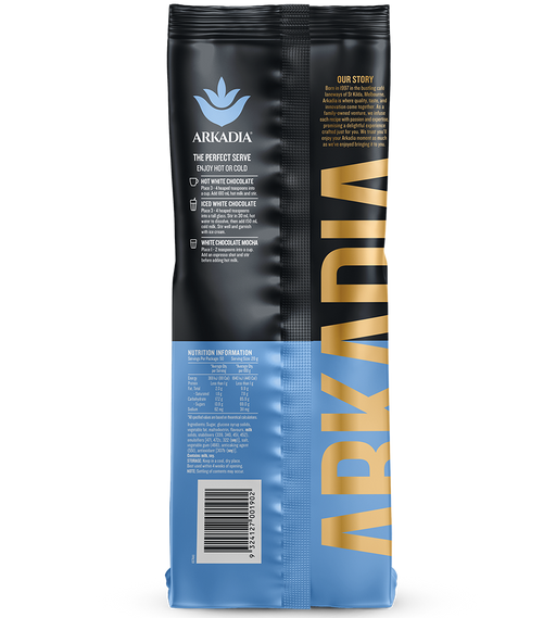 Arkadia White Hot Chocolate Back of Pack  - Primo Caffe 