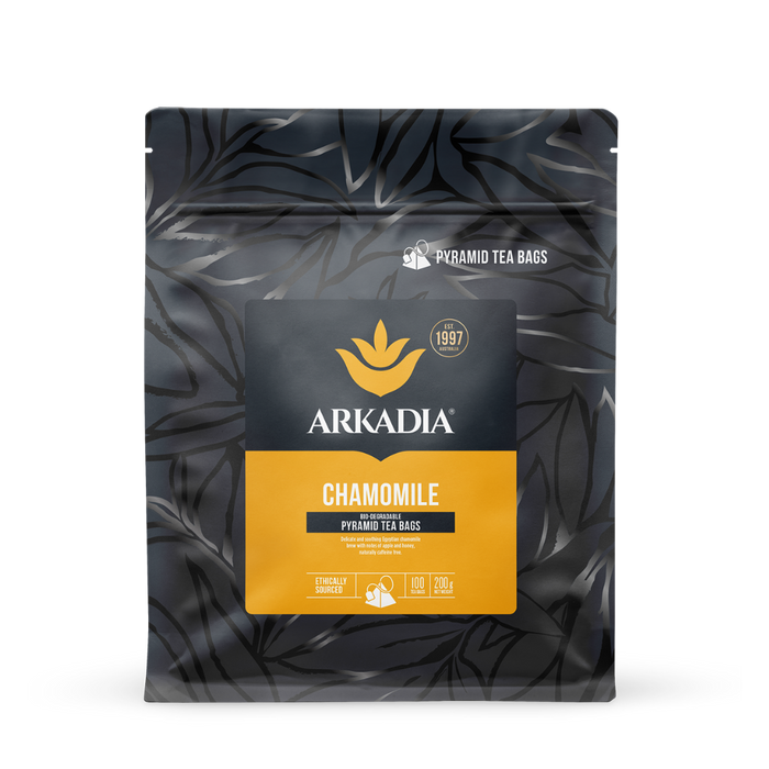 Arkadia chamomile pyramid tea bags packaging 
