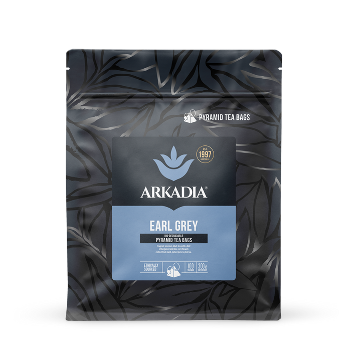 Arkadia Earl Grey pyramid tea bags packaging