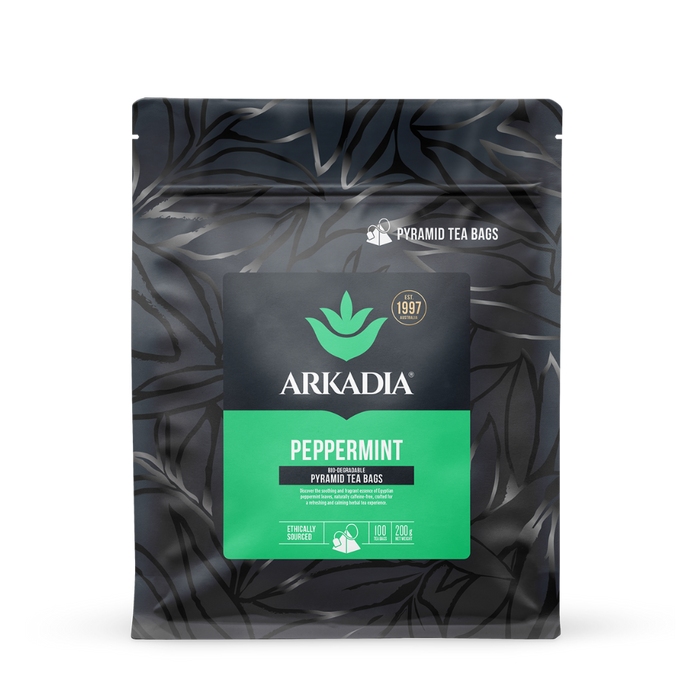 Arkadia peppermint pyramid tea bags packaging