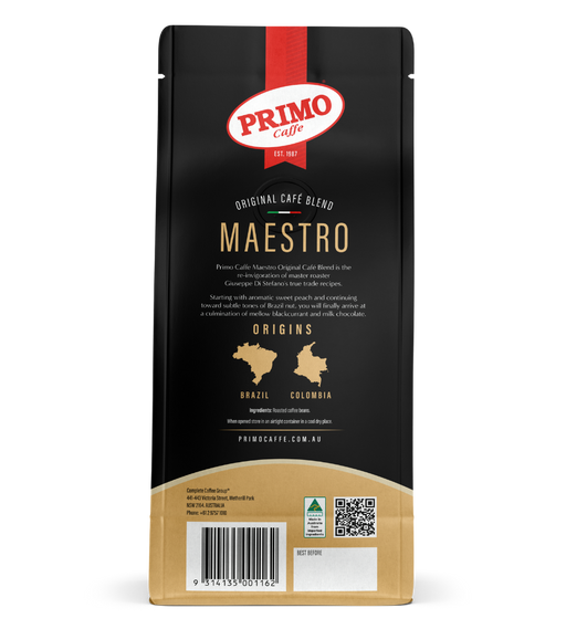 Image of Maestro Beans back of bag - OCB bag | Primo Caffe