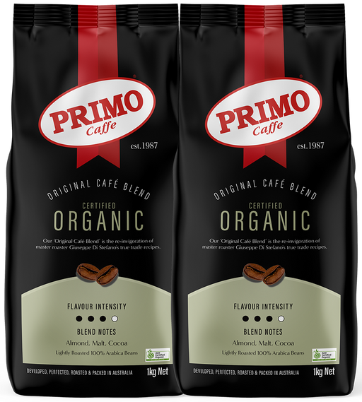 Two packages of Primo Caffe organic coffee 