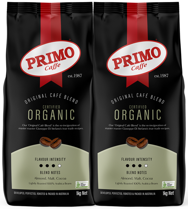Two packages of Primo Caffe organic coffee 