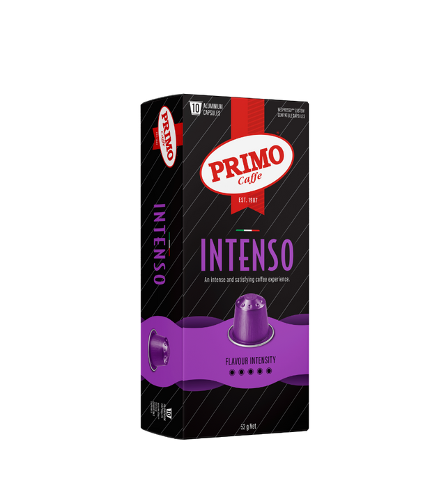 Primo Intenso Nespresso compatible coffee pods, 10 pack – bold Italian blend side view